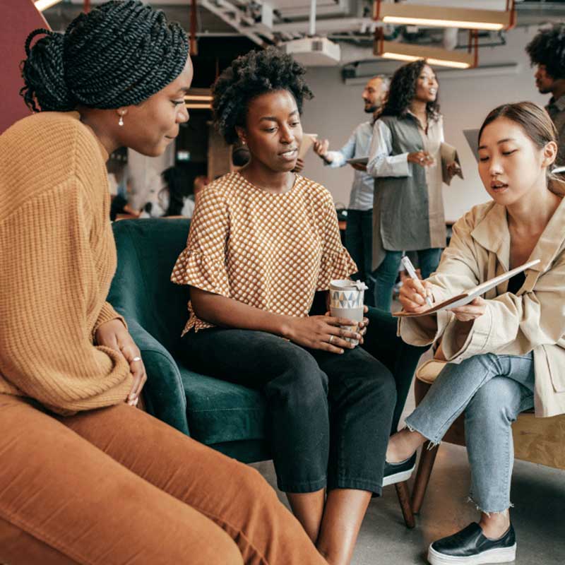 Diverse team collaborating in a meeting